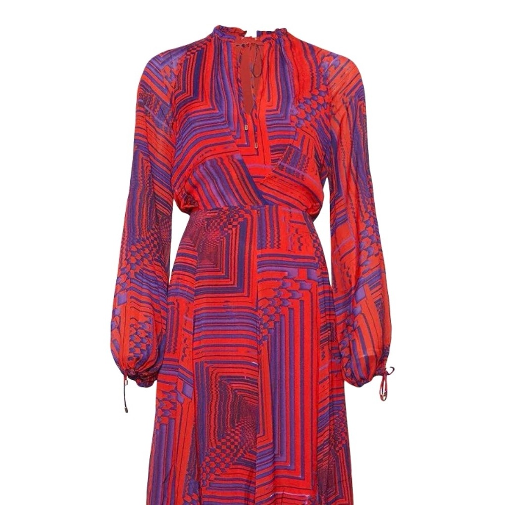 Karen Millen Long Sleeve Shiffon Balloon Sleeve Drama Woven Maxi Dress Size 2